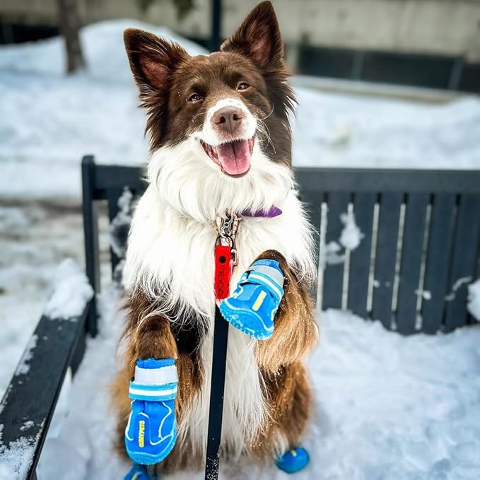 QUMY Dog Shoes for Large Dogs, Medium Dog Boots & Paw Protectors for Winter Snowy Day, Summer Hot Pavement, Waterproof in Rainy Weather, Outdoor Walking, Indoor Hardfloors Anti Slip Sole Blue 7