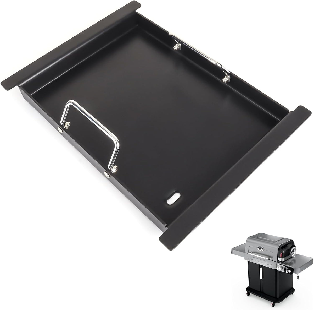 XSKHLFGRIDLE Half Griddle Replacement Parts for Ninja FlexFlame PG300 Series, Carbon Steel Griddle Insert with Grease Drain and handle for Ninja FlexFlame Grills Accessories, 17" L x 12.4" W