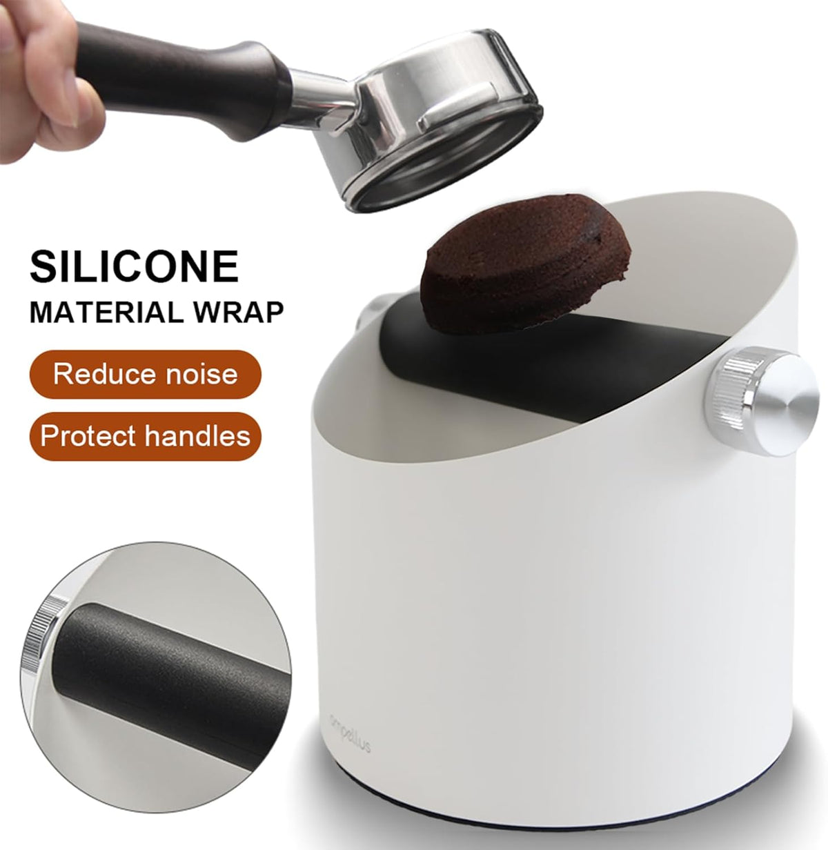 Espresso Knock Box, Large Capacity & Non-Slip Base Coffee Knock Box, Barista Tools, Espresso Machine Accessories (White)