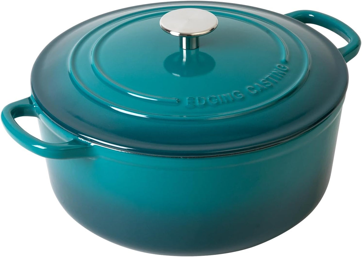 Dutch Ovens with Lid, Enameled Cast Iron Covered 5.5 Quart Dutch Oven with Dual Handle, Darkcyan