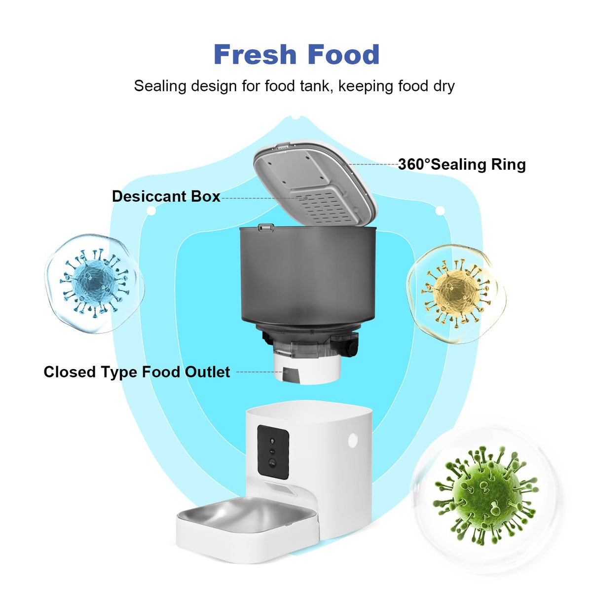 ANDOLL HOME 2.4G Automatic Cat Feeder, 4L WiFi Food Dispenser with 10s Voice Recorder, Pet Feeder up to 10 Meals per Day, Timed Cat Feeder with Dry Food Sealed Ring