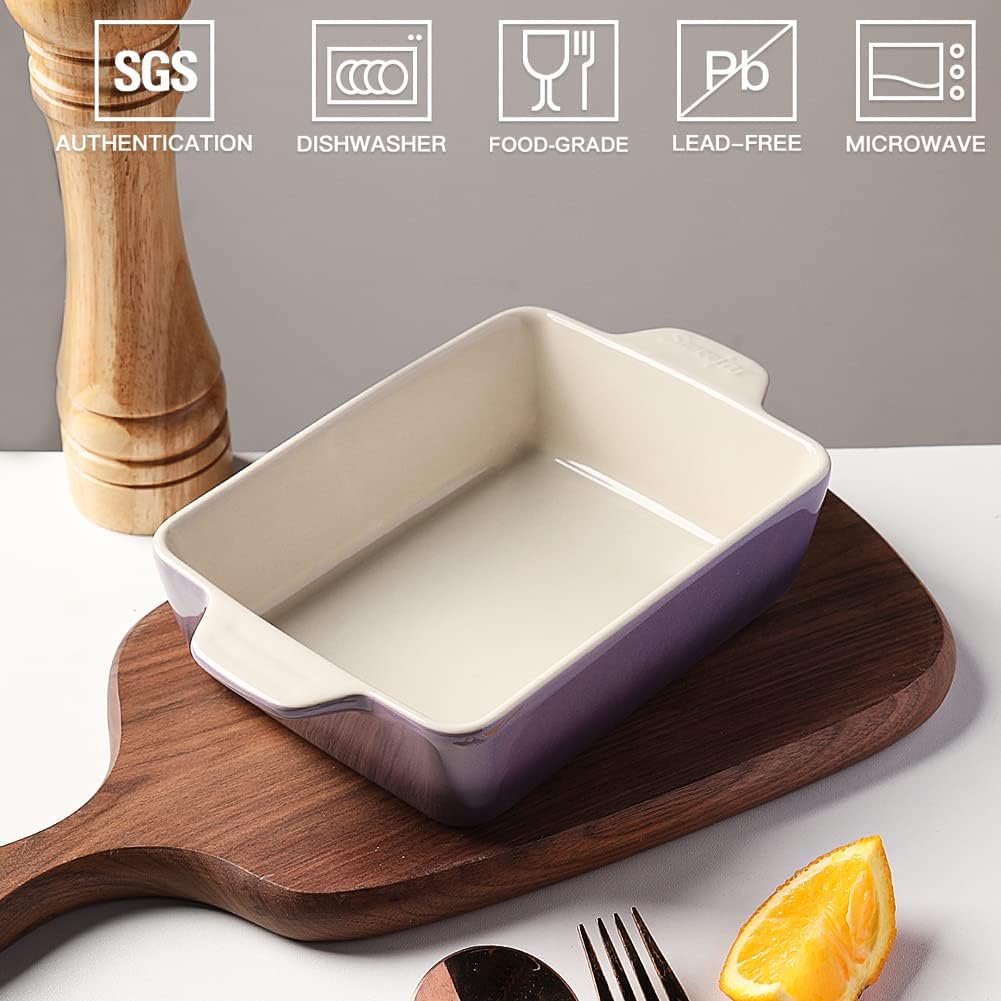 Sweejar Ceramic Baking Dish, Rectangular Small Baking Pan with Double Handles, 20 Oz for Cooking, Brownie, Kitchen, 6.5 x 4.9 x 1.8 Inches (Gradient Purple)