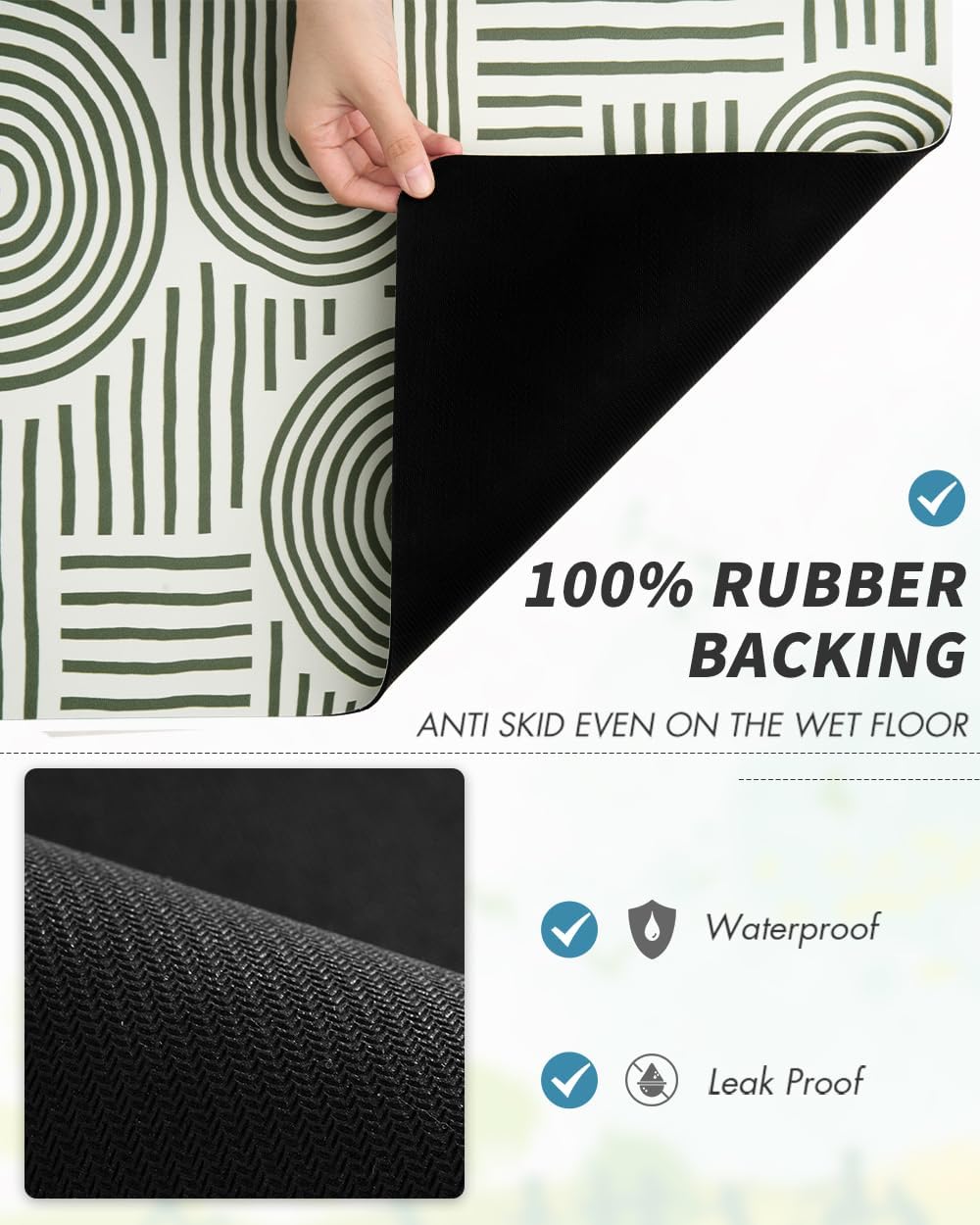 AMOAMI Coffee Mat Hide Stain Rubber Backed Absorbent Dish Drying Mat for Kitchen Counter - Fits Under Coffee Maker or Machine - Green Line 16x24