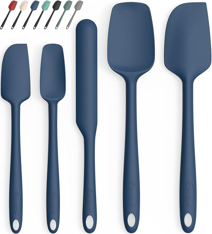 Coukre Silicone Spatula Set of 5,High Temperature Resistant, Food Grade Silicone, Dishwasher Safe, for Baking, Cooking (Pure Dark Blue)
