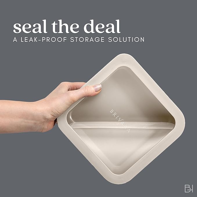 Ceramic Coated Glass Food Storage Container | No PTFE, PFOA, PFAS, and BPA | Reusable Non Toxic Meal Prep Container with Glass Lid | Easy To Store | 5 Cup Square [Crema]