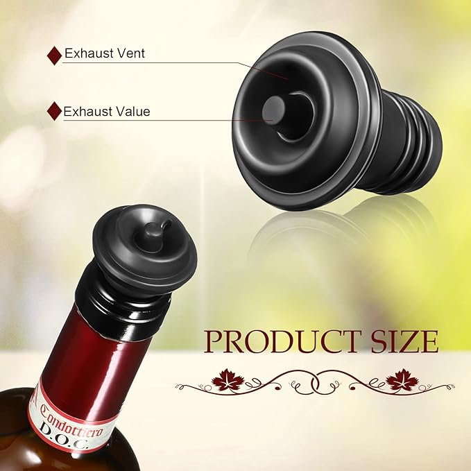 Honoson 24 Pieces Wine Stopper Resealable Pump Vacuum Silicone Saver Practical for Kitchen Supplies Bottle Tools (Black)