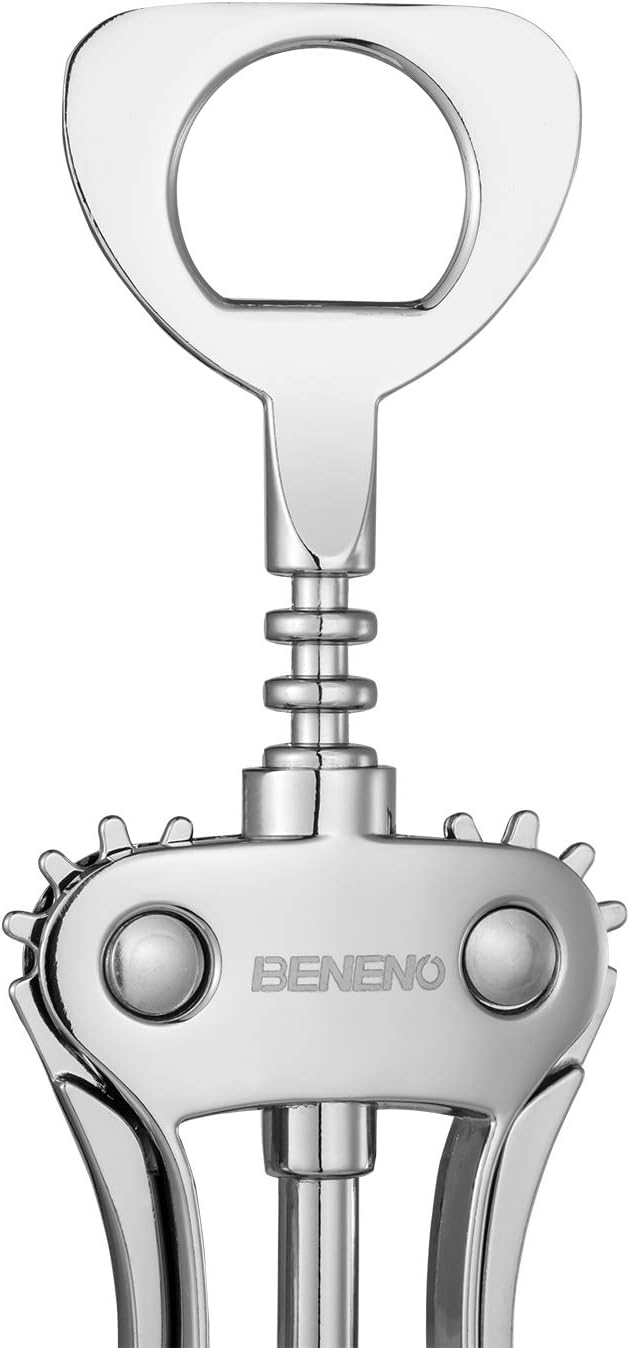 Beneno Wine Opener, Zinc Alloy Premium Wing Corkscrew with Multifunctional Bottles Opener, Sharp Wine Corkscrew with Ergonomic Non-Slip Wing Handle, Upgrade