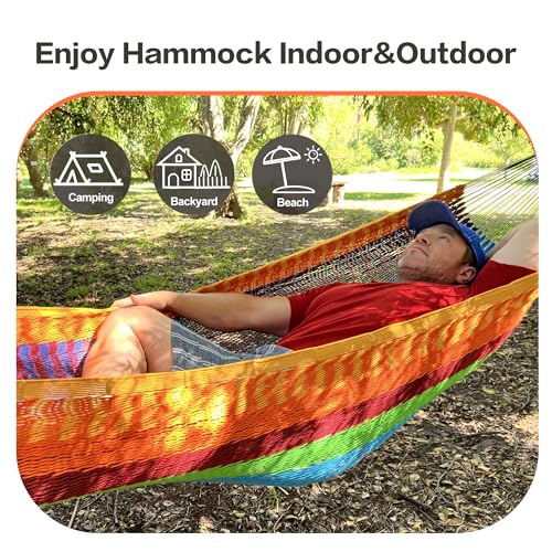 CHULIM Handwoven Mayan Hammock with 10ft Tree Straps, 550lbs Capacity Soft Rope Double Hammock, Portable Outdoor Hammock with Carry Bag for Camping Backyard Beach - Green - color: Green