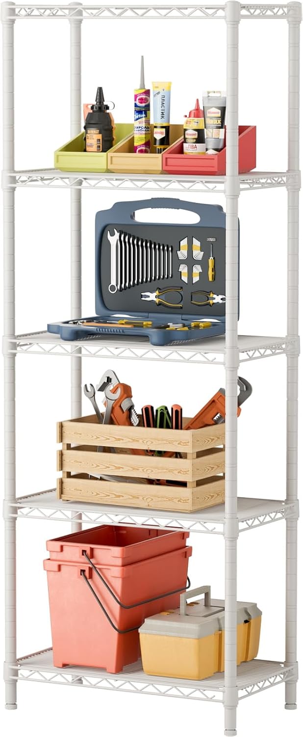 SINGAYE 5 Small Wire Shelves Kitchen Pantry Close Home Organizers and Storage Bathroom Shelf Laundry Room Organization Adjustable Book Metal Garage Shelving Unit