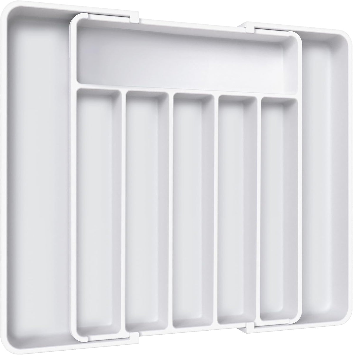 Aujen Silverware Organizer - Expandable Kitchen Drawer Organizer, Adjustable Utensil Organizer, Cutlery Tray for Forks, Knives, Multipurpose Kitchen Organizers and Storage Solution, White, Large