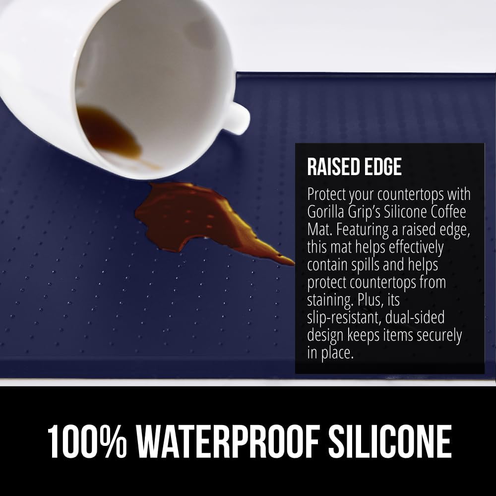 GORILLA GRIP Silicone Coffee Mat, 18x28, Espresso Drink Bar Station Accessories, Waterproof Heat-Resistant Dish Drying Mats, Stay in Place on Kitchen Counter, Home Kitchen Decor Essentials, Navy