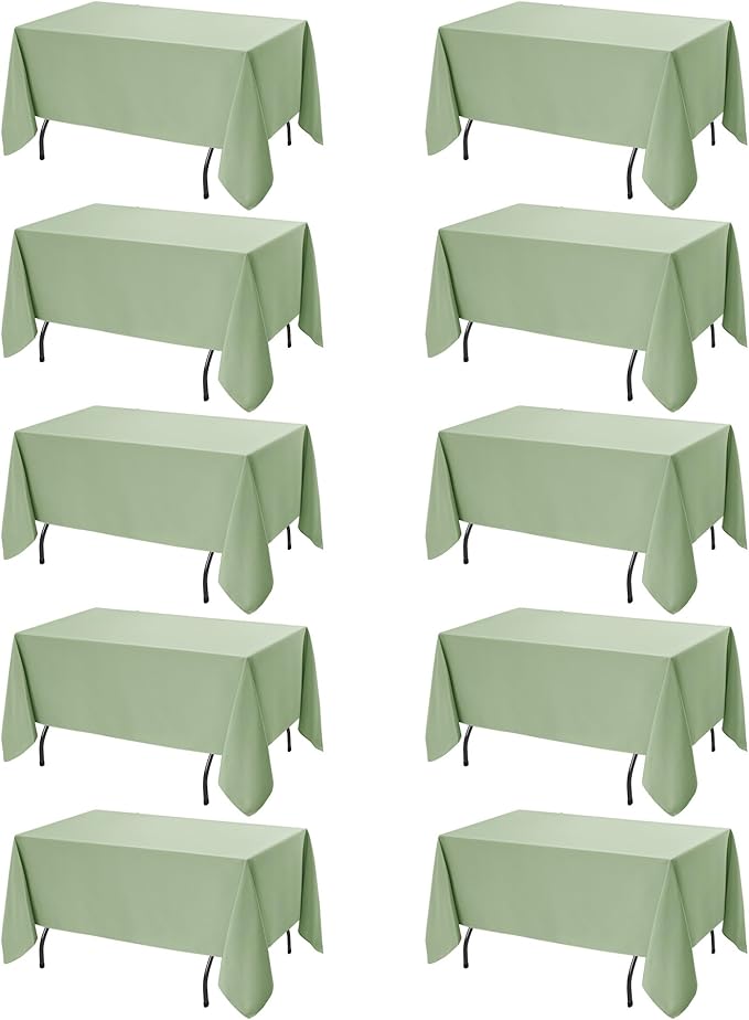 10-Pack Sage Green Tablecloths for Rectangle Tables, 70 x 108 Inches, Stain-Resistant Polyester Fabric for 6 Foot Tables - Washable Table Covers for Weddings, Birthday Parties, Events