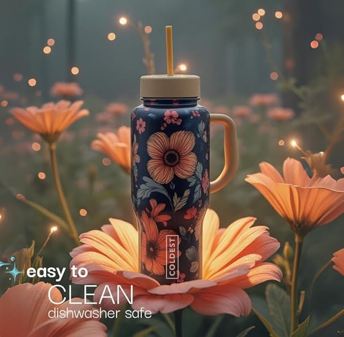 Coldest Tumbler with Handle and Straw, 100% Leak Proof Insulated Tumbler with Lid and Straw (3 Lids), Stainless Steel Tumblers for Women & Men, Cup Holder Friendly, 36 oz (Morrocan Vibes)
