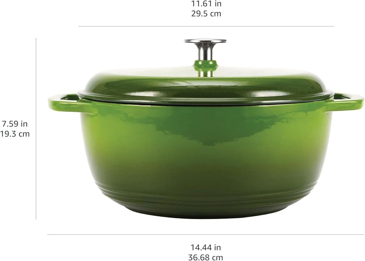 Amazon Basics Cast Iron Dutch Oven Pot with Lid, Enameled, Round, Dual Handles, Heavy-Duty, Large, 7.3-Quart, Green