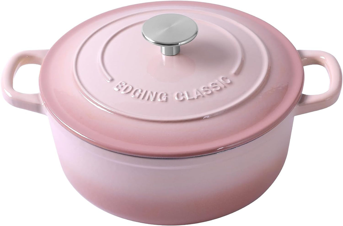 Enameled Cast Iron Covered Dutch Oven with Lid Round Pot for Bread Baking, 7 Quart, Pink