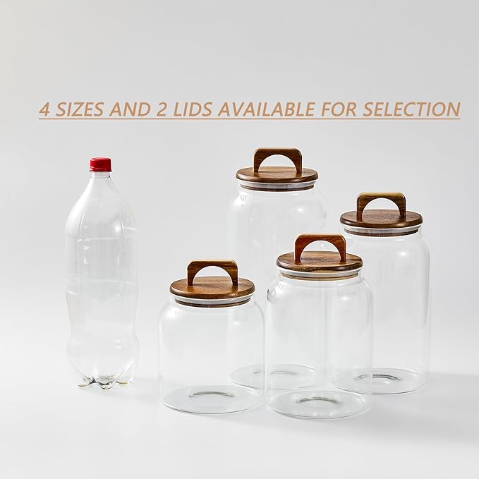 Sweejar Large Glass Candy Jar with Wooden Lid, 1 Gallon Glass Canister with Airtight Lid for Sugar/Flour Storage - 1 Pack
