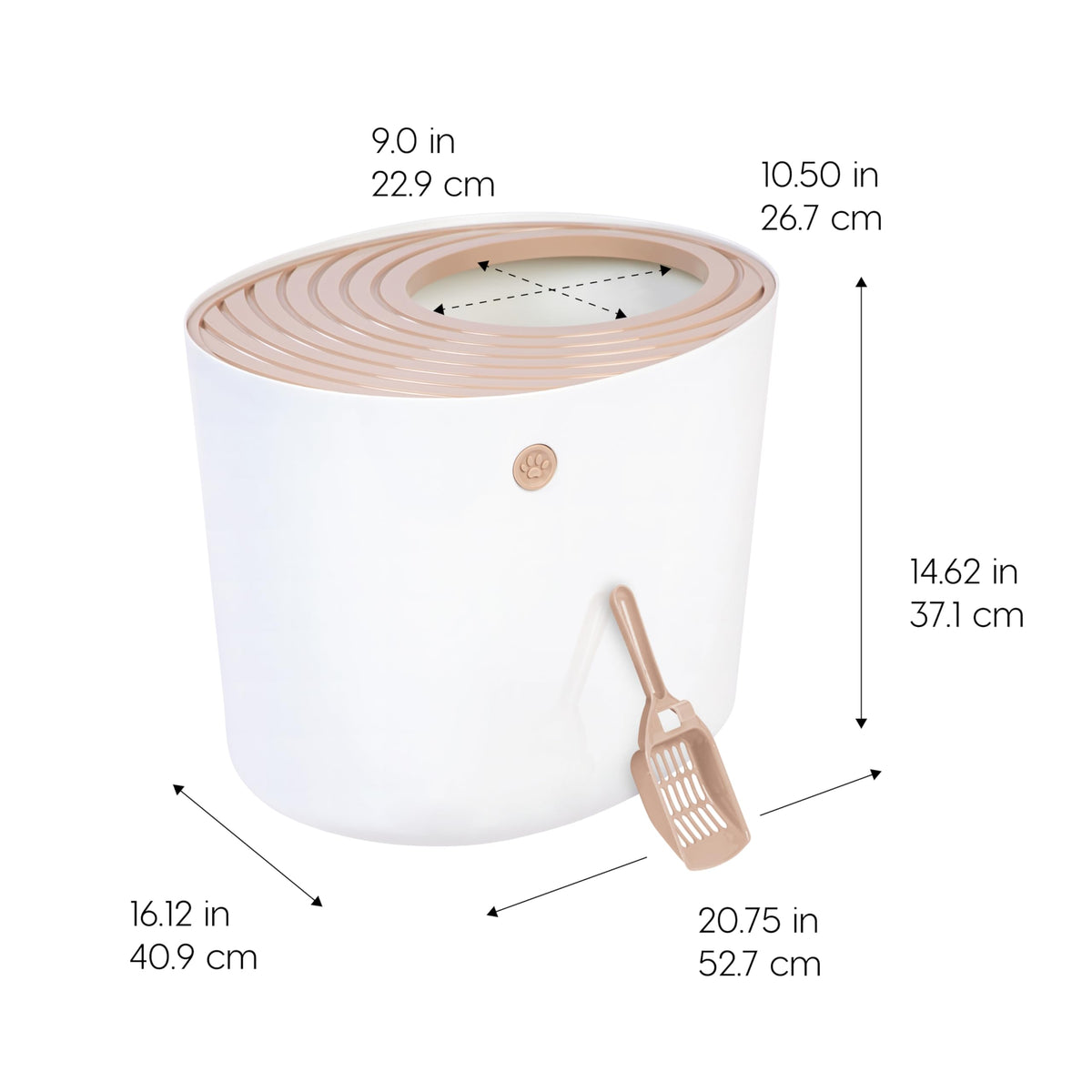 IRIS USA Top Entry Cat Litter Box, Hooded Privacy, Large, Beige/White
