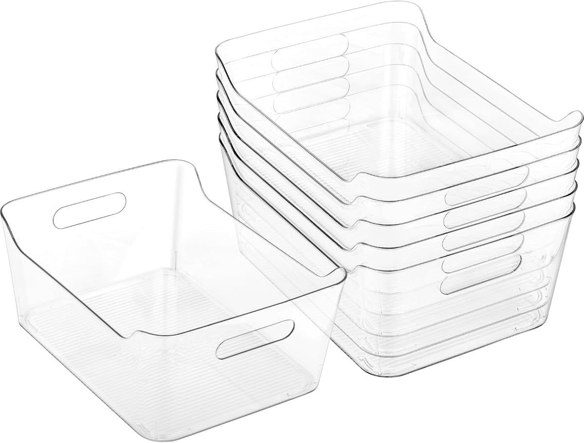 Clear Plastic Storage Bins-Pantry Organizers & Storage Containers-Refrigerator Organizer Bins with Handle - Home Organization Must Haves for Kitchen(Clear 4 Pack-Large)