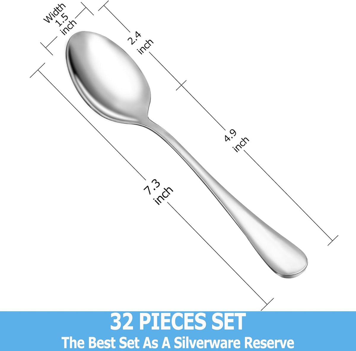 32 Pcs Dinner Spoon Set,Premium Food Grade Stainless Steel Spoons,Durable Metal Spoons,Tablespoon,Spoons Silverware Only,Mirror Finish & Dishwasher Safe,Use for Home,Kitchen and Restaurant - 7.3 inch
