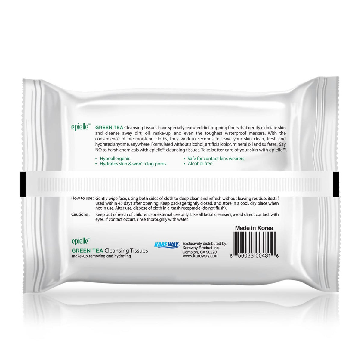 Epielle Green Tea Makeup Remover Wipes, Gentle Daily Facial Cleanser Towelettes, Remove Dirt, Oil & Waterproof Mascara, Stocking Stuffers, 30 Count (Pack of 6)