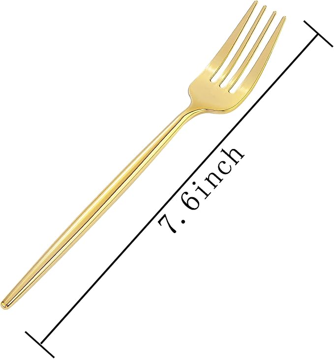 U-QE 60Pcs Gold Plastic Forks - Heavy Duty Plastic Forks Disposable - 7.6 Inch Gold Disposable Forks - Luxurious Plastic Silverware Perfect for Parties, Weddings and Other Daily Events