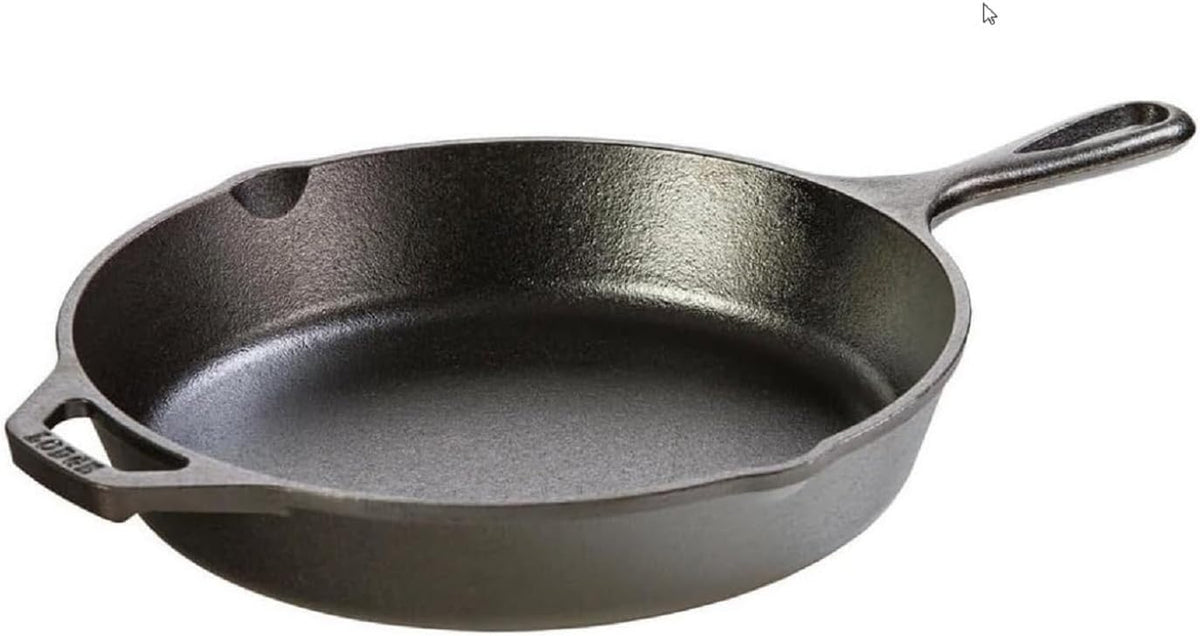 Lodge 10.25 Inch Cast Iron Skillet – Pre-Seasoned Frying Pan with Teardrop Handle – Oven, Stovetop, Grill & Campfire Use – Made in USA – Durable, Non-Toxic, Even-Heating Cookware – Black