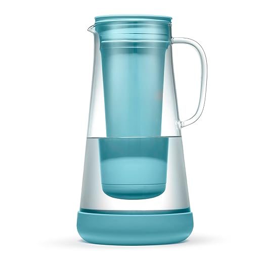 LifeStraw Home– Water Filter Pitcher, 7-Cup, Glass with Silicone Base, Juniper, for Everyday Protection Against Bacteria, Parasites, Microplastics, Lead, Mercury, PFAS and a Variety of Chemicals