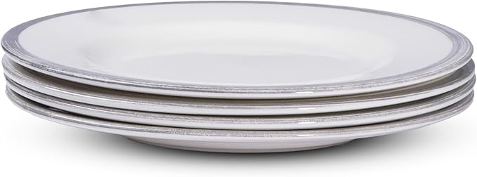 Portmeirion Potter's Brushstroke 8" Dinner Plate (Set of 4) - Handcrafted Earthenware Plates with Accent Rim, Microwave & Dishwasher Safe - Ideal Tableware for Modern & Traditional Dining (Grey)