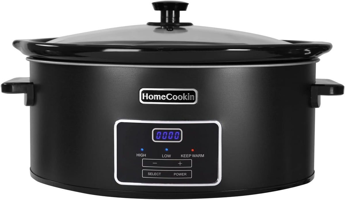 HOMECOOKIN 7 Quart Programmable Slow Cooker, Kitchen Appliances, Perfect Kitchen Small Appliance for Family Dinners, Black Stainless Steel