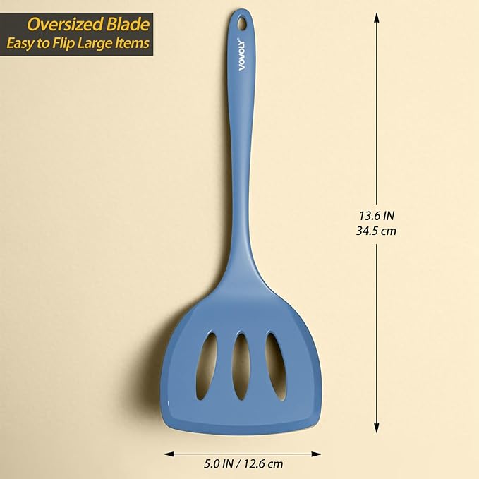 Silicone Pancake Spatula Turner with Lengthened Handle& Seamless Design, Heat Resistant Slotted Flipper for Nonstick Cookware, Large Flexible Kitchen Utensils for Egg, Pancake, Burger, Starry Blue