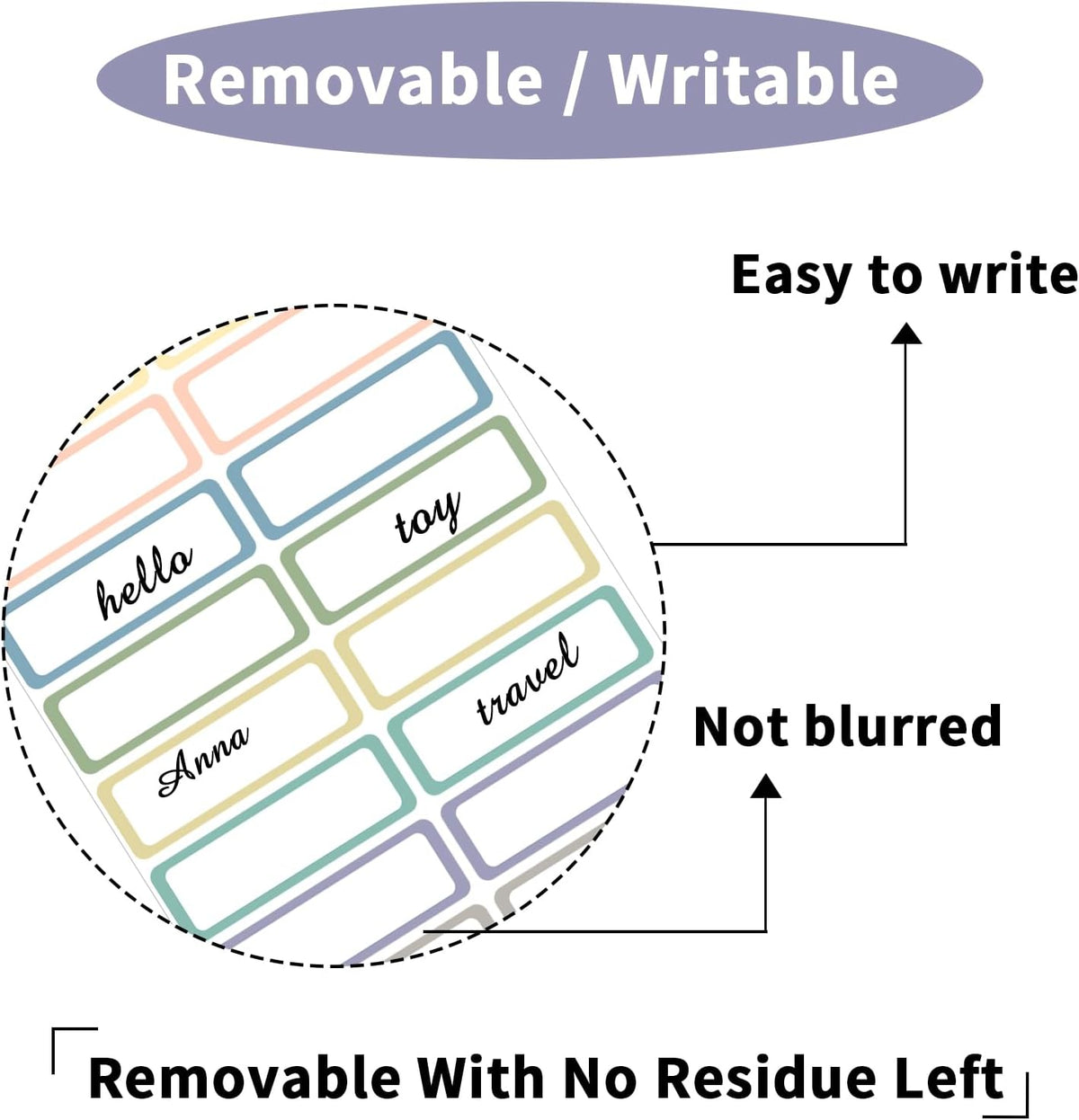 STARLIBOO Removable Labels, Removable Colored Labels Stickers, Self-Adhesive Rectangular Stickers Water/Oil/Tear Resistant for Food Containers/Classroom/Storage (8 Colors, 240 Labels)