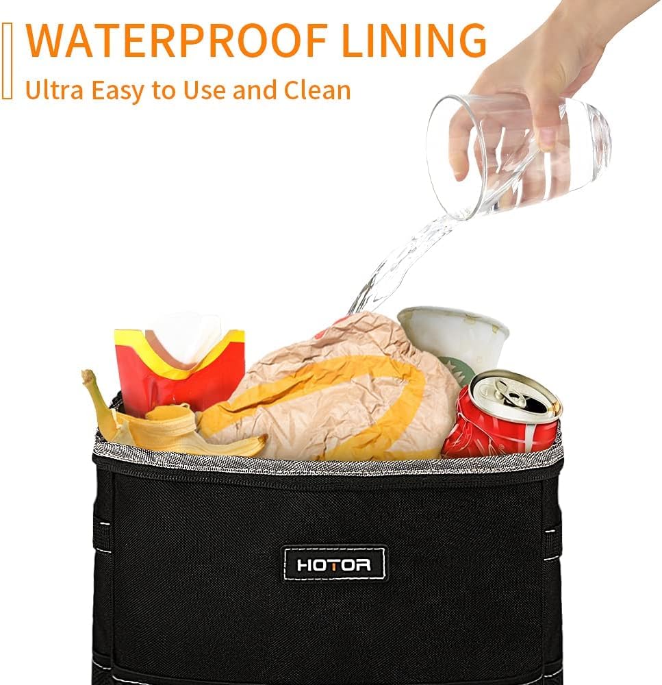 HOTOR Car Trash Can, Leakproof Car Organizer, 3-Gallon, Black