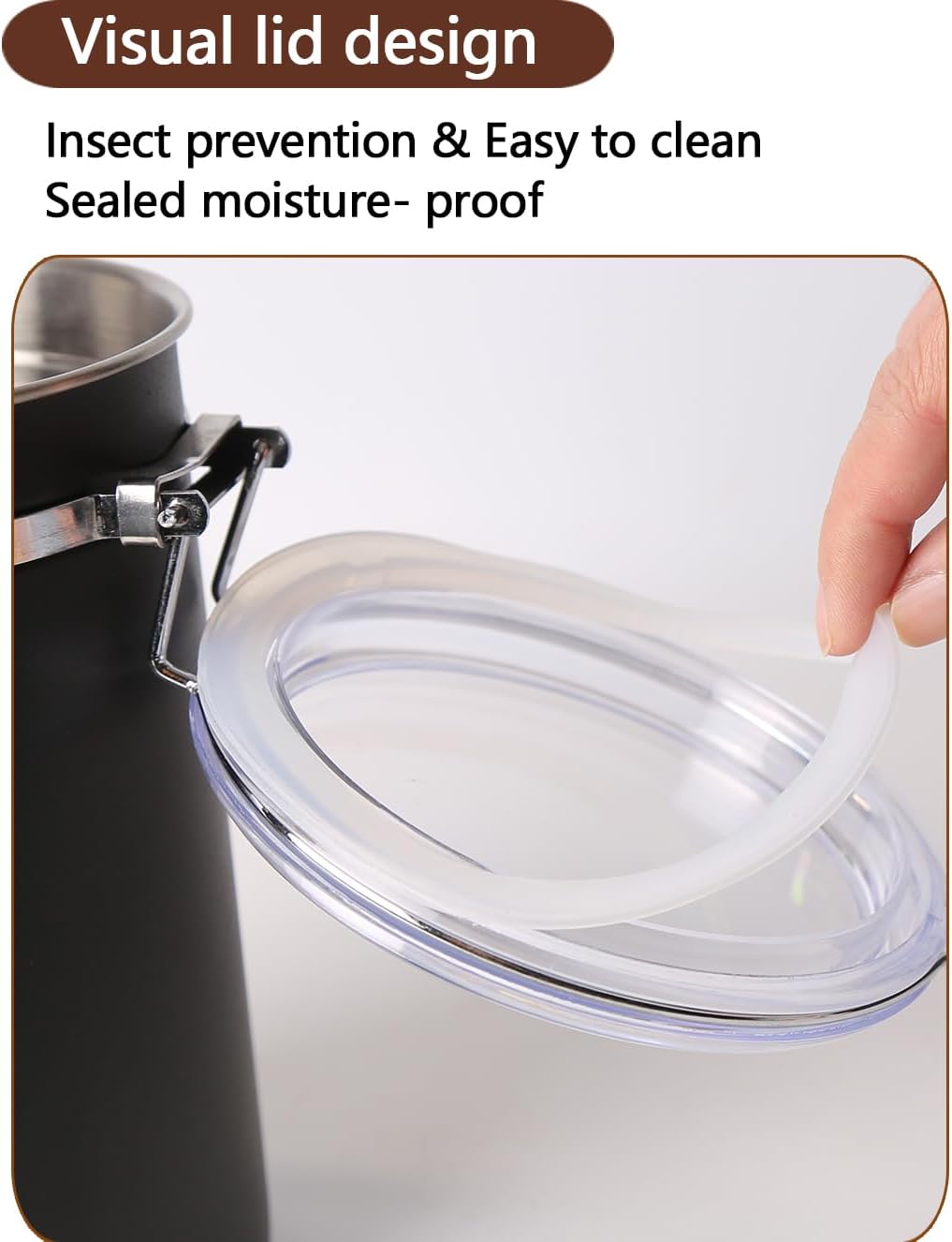 Stainless Steel Food Container with Clear Lids Airtight Storage Container Stackable Small Canisters Kitchen Pantry Storage for Cereal, Snacks, Candy, Herbs, Spices, Sugar, Tea (1.2L Black)
