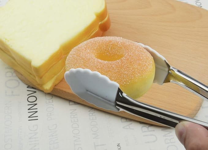 Small Serving Tongs with Silicone Tips 7-Inch Mini Tongs, Set of 3 (White)