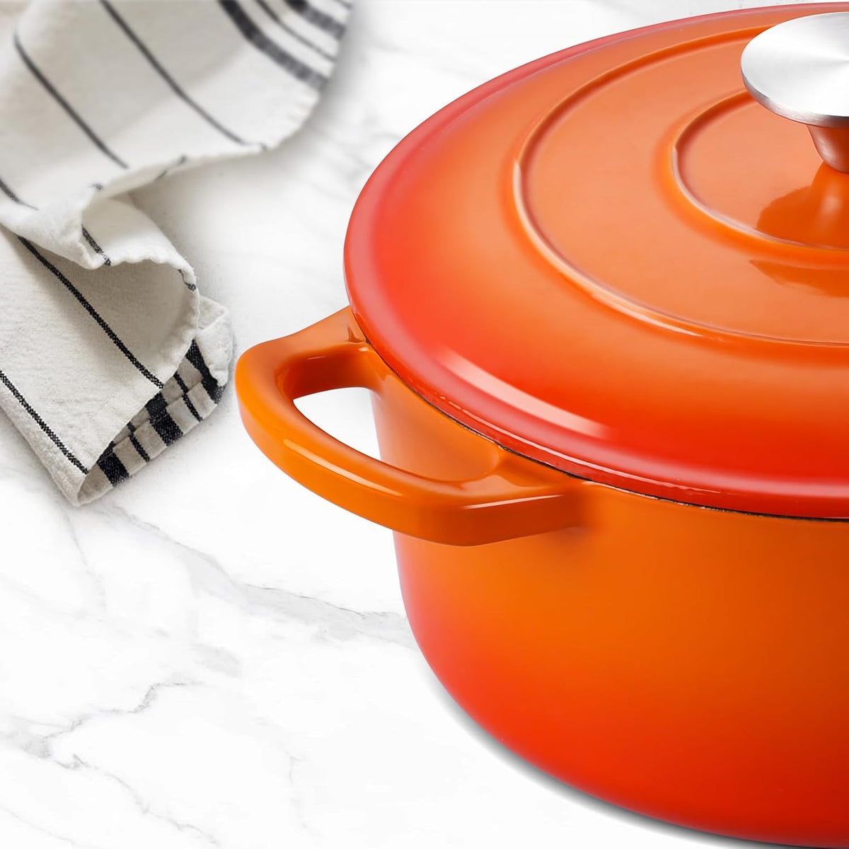 3QT Dutch Oven Pot with Lid, Leonyo 3 Quart Enameled Cast Iron Dutch Oven for Sourdough Bread Baking, Heavy Duty Cookware for Braising, Stews, Roasting, Orange