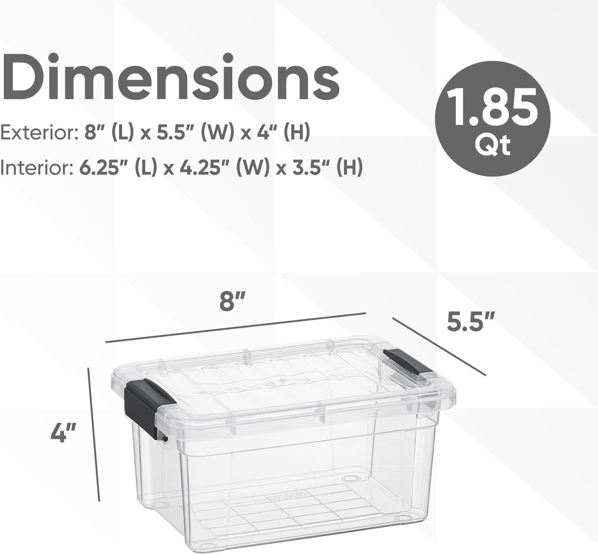Superio Clear Storage Boxes with Lids, 2 Quart Plastic Container Bins for Organizing, Stackable Crates, BPA Free, Non Toxic, Odor Free, Organizers for Home, Office, School, and Dorm