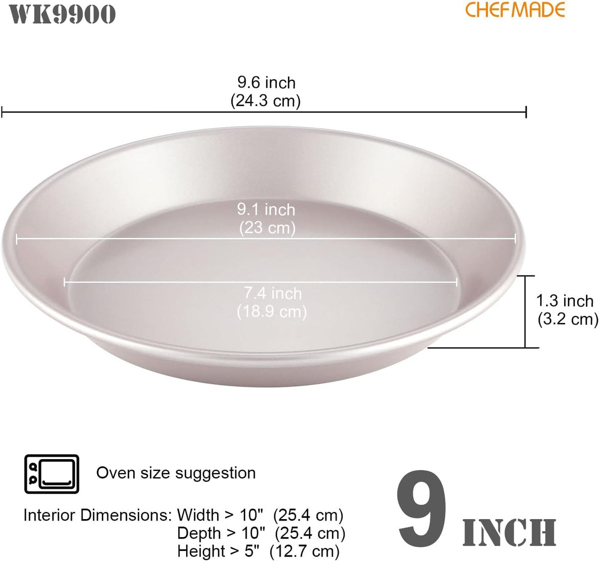 CHEFMADE 9-Inch Round Cake Pan, Non-Stick Pizza and Pie Bakeware for Oven Baking (Champagne Gold)