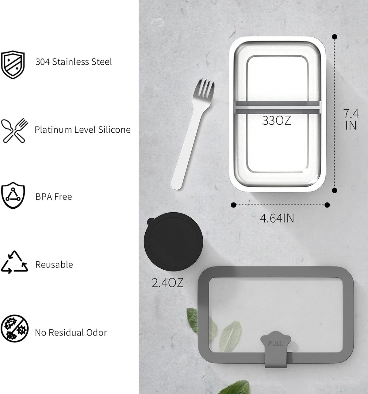 Stainless Steel Bento Box for Kid, 33oz Leak-Proof Lunch Box Containers with Adjustable Divider, Microwave-Safe, Metal Lunchbox for School Travel