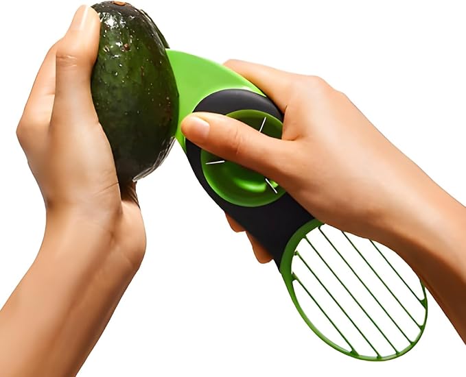 3-in-1 Avocado Slicer, Cutter & Peeler - Multi-Functional Knife Fruit & Vegetable Kitchen Tool, Scooper Pit Remover (Green-Black)