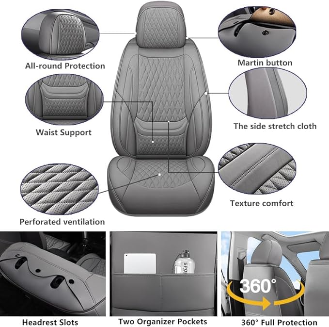 Car Seat Covers Full Set Custom Fit for Chevrolet/Chevy Sonic 2011-2020 - Premium Faux Leather with Lumbar Support | Breathable, Waterproof, Anti-Slip, Durable (Gray,Full Set)