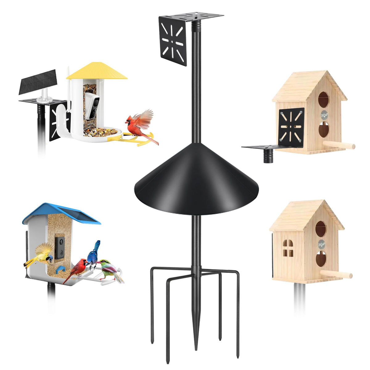 Smart Bird Feeder Pole with Squirrel Baffle & Bath-Heavy Duty Adjustable 3-6.6ft Universal Stand Mount for Backyard&Outdoor Bird Houses/Cameras (80" Pole-Baffle)
