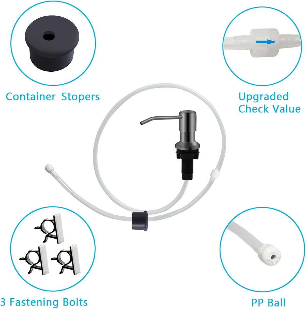 Kitchen Sink Soap Dispenser With 47" Extension Tube Kit, Under Sink Pump, No Need for Refills, Good Suction Power, Gray