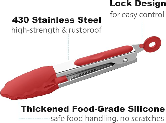 7-Inch Silicone Tongs Pack of 3, Small Tongs with Silicone Tips for Cooking, Barbecue, Buffet Serving (7", RGB)