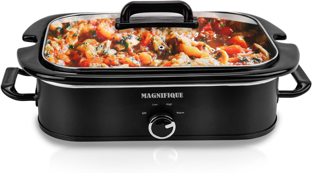 4-Quart Slow Cooker with Casserole Manual Warm Setting - Perfect Kitchen Small Appliance for Family Dinners, Dishwasher Safe Crock, Black