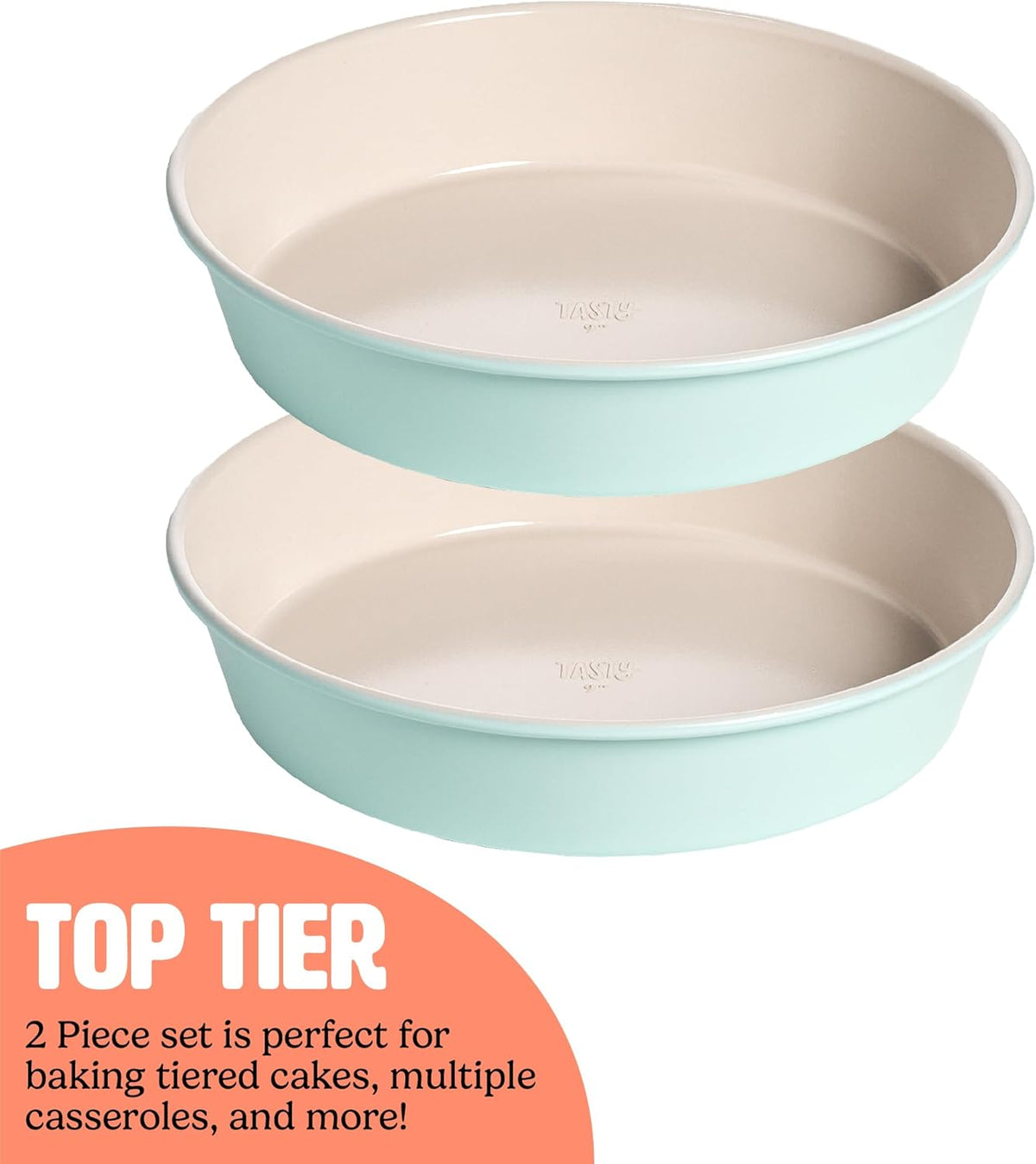 Tasty Clean Ceramic Round Cake Pans Set, 2-Pack of 9-Inch Cake Pans, Durable Aluminized Steel for Professional Results, Clean Ceramic Nonstick Coating, Oven Safe to 425°F, Dishwasher Safe, Aqua