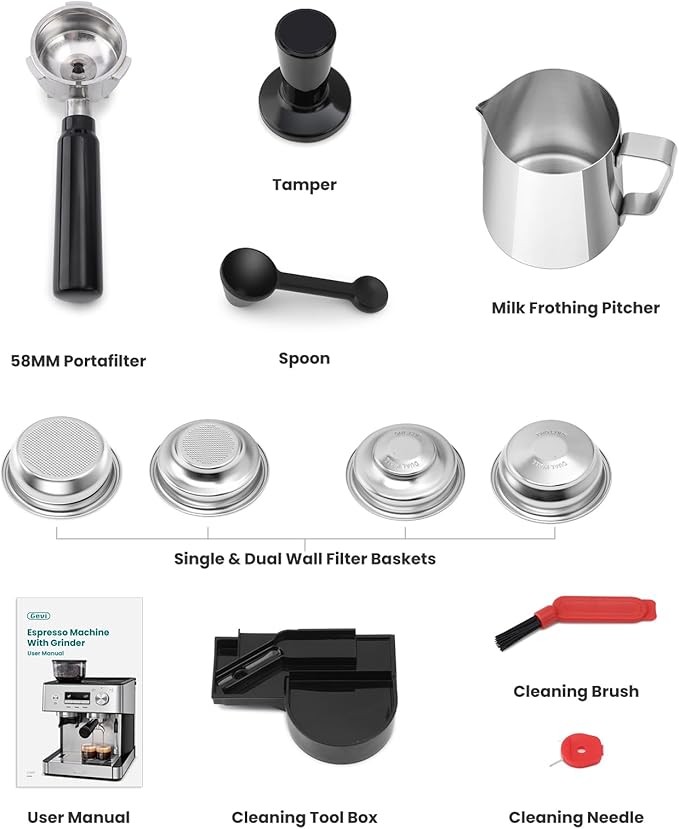 (2026 Upgrade) Gevi 20 Bar Espresso Machine with Grinder & Milk Frother, Professional Coffee Maker for Home, Cappuccino & Latte, Removable Water Tank, Steam Wand