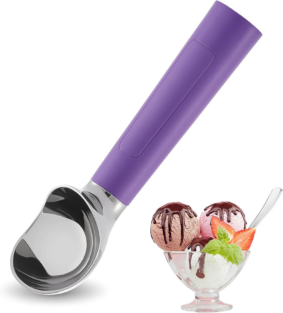 Heated Ice Cream Scoop Rechargeable, Electric Warming Ice Cream Scooper with LED Display, Heats to 158°F for Hard Ice Cream, Easy for Seniors & Kids, IP67 Waterproof (Royal Purple, 2oz)