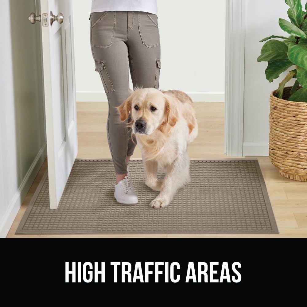 GORILLA GRIP Front Door Mat, 47x35, Indoor Outdoor Ultra Absorbent HydroAbsorb Doormat, Absorbs Up to 6 Cups of Water, Stain and Fade Resistant, Rubber Backing Doormats, Captures Dirt, Beige