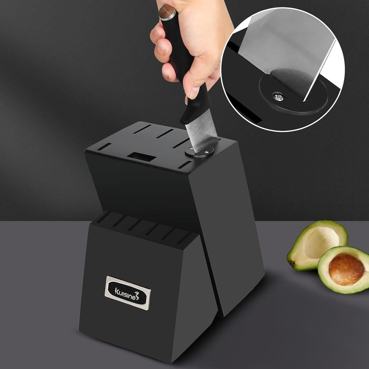 Kuisine Kitchen Chef Knife Block Set,High Carbon Stainless Steel Sharp Knife Set with Built-in Sharpener,Elegant Gift(Black,15pcs)