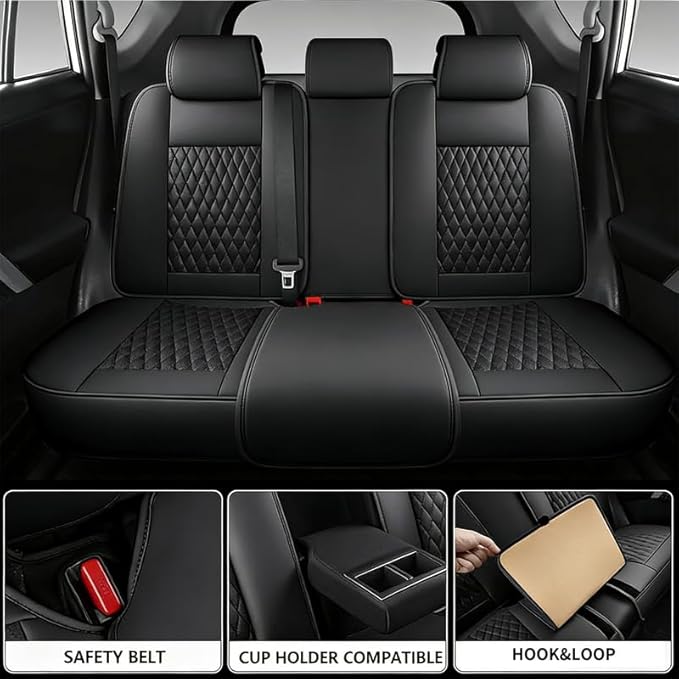 Car Seat Covers Full Set Custom Fit for Chevrolet/Chevy Malibu 2000-2026 - Premium Faux Leather with Lumbar Support | Breathable, Waterproof, Anti-Slip, Durable (Black,Full Set)